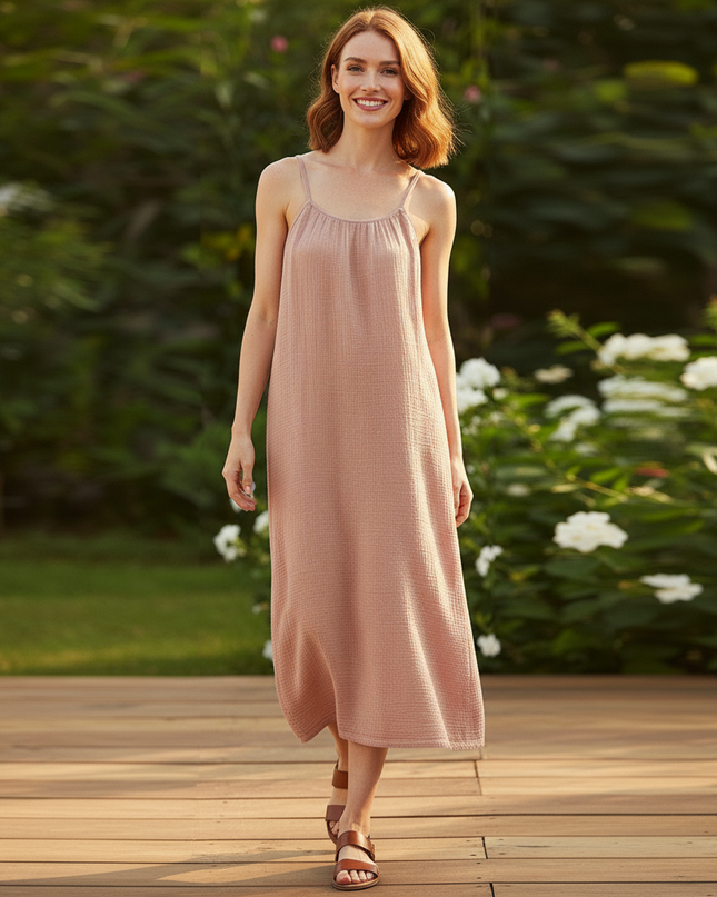 Musselin Kleid Kurz Leo - Rosa Mini mit Spaghettitraeger - Ansicht 5