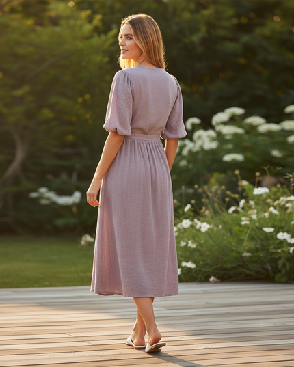 Musselin Kleid Kurz Lila Puffarmel - Baumwolle Sommer - Ansicht 2