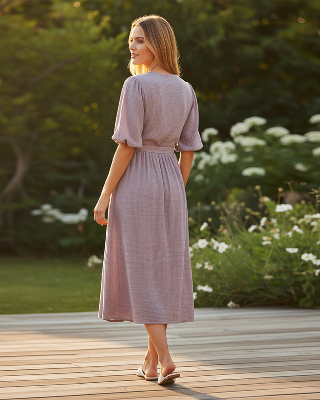 Musselin Kleid Kurz Lila Puffarmel - Baumwolle Sommer - Ansicht 2