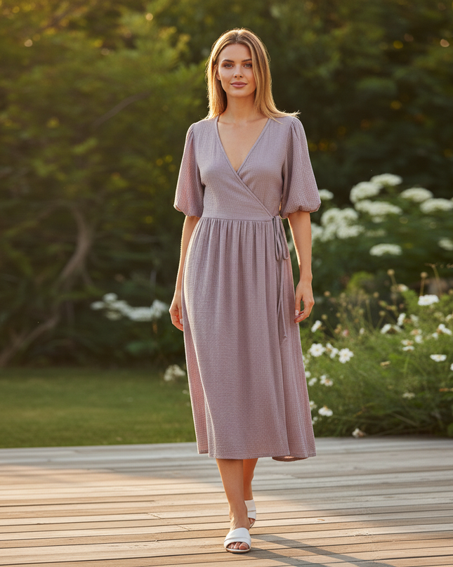 Musselin Kleid Kurz Lila Puffarmel - Baumwolle Sommer - Ansicht 5