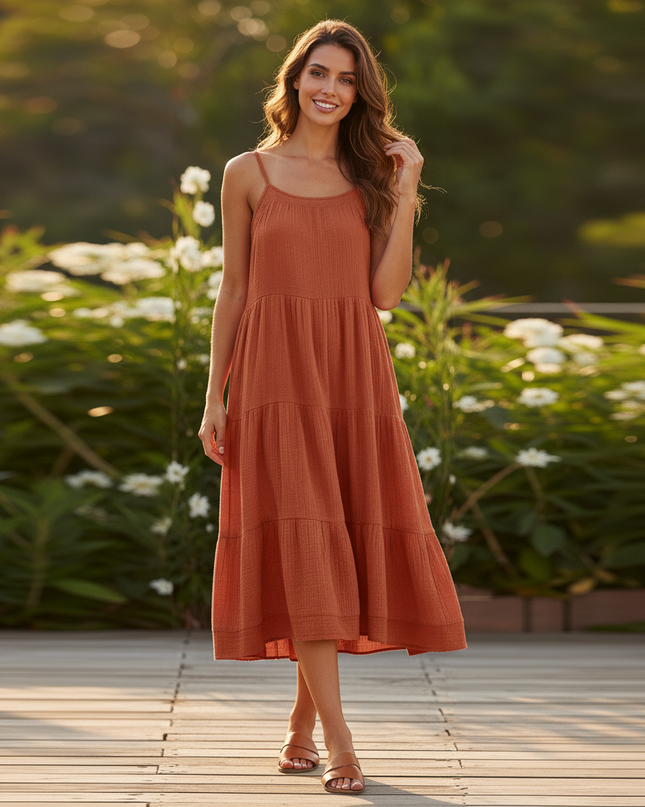 Musselin Kleid Kurz Orange - Sommerstyle mit Trager - Ansicht 5