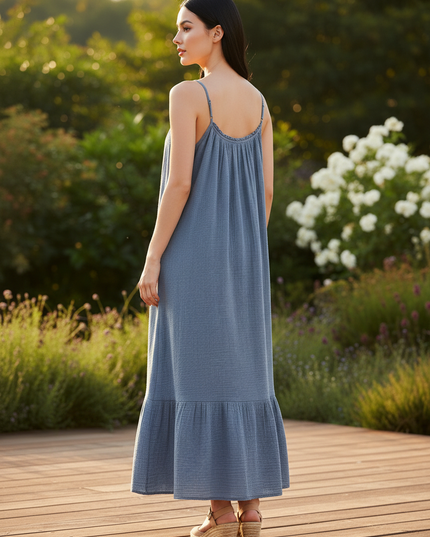 Musselin Kleid Kurz Oversized - Dunkelblau Locker - Ansicht 2