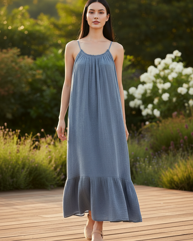 Musselin Kleid Kurz Oversized - Dunkelblau Locker - Ansicht 5