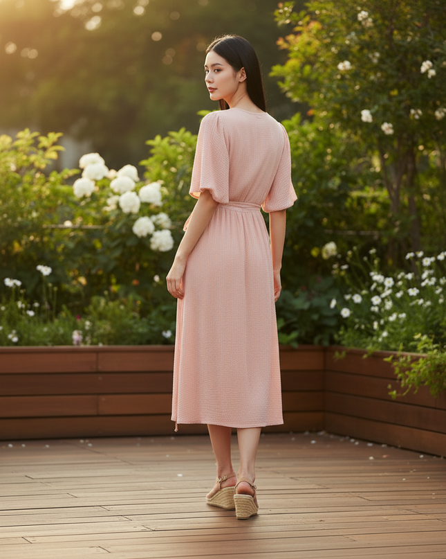 Musselin Kleid Kurz Rosa Puffarmel - Baumwolle Sommer - Ansicht 2