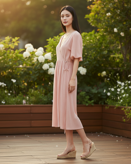 Musselin Kleid Kurz Rosa Puffarmel - Baumwolle Sommer - Ansicht 3