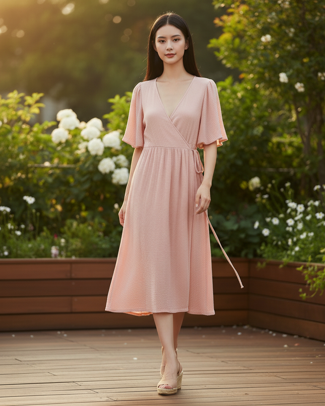 Musselin Kleid Kurz Rosa Puffarmel - Baumwolle Sommer - Ansicht 5