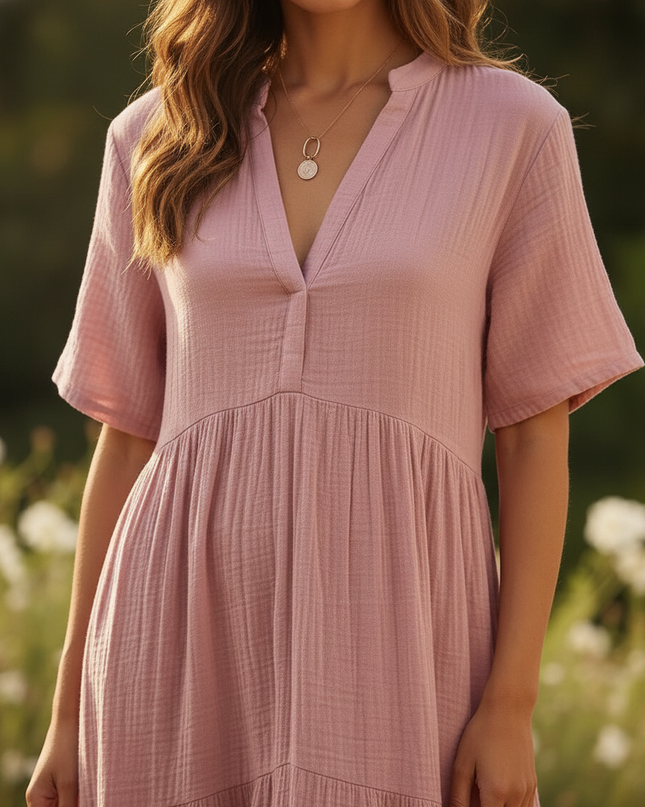 Musselin Kleid Kurz Rosa - Leichtes Sommerkleid - Ansicht 4