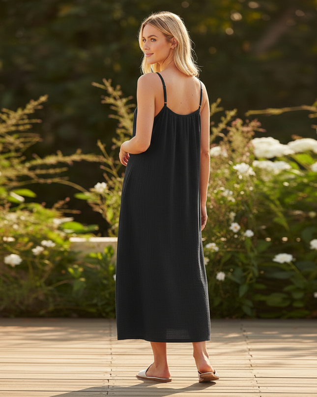 Musselin Kleid Kurz Schwarz - Schwarzes Mini Traegerkleid - Ansicht 2