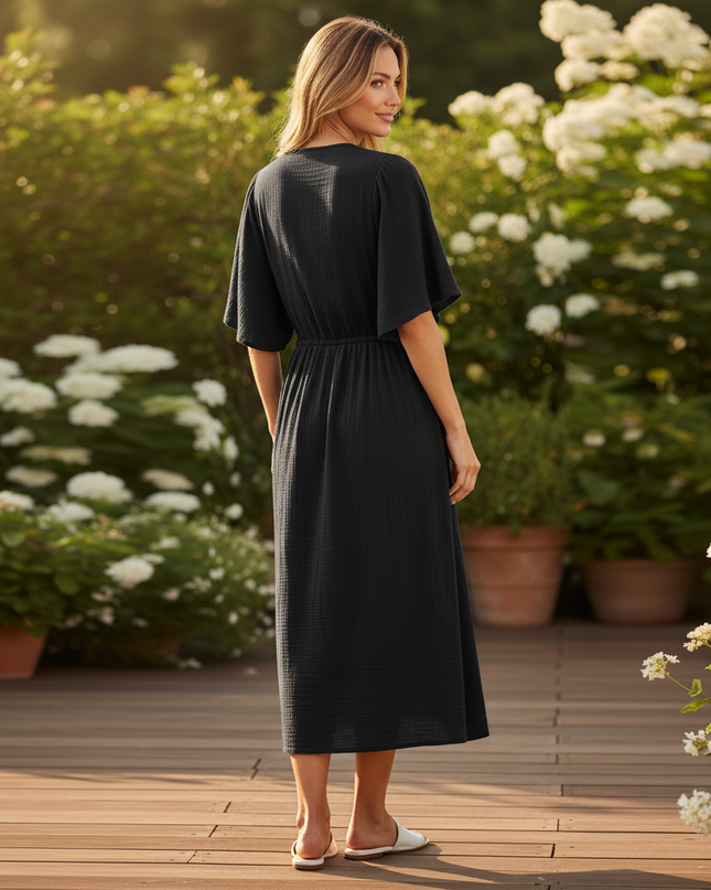 Musselin Kleid Kurz Schwarz Puffarmel - Baumwolle Sommer - Ansicht 2