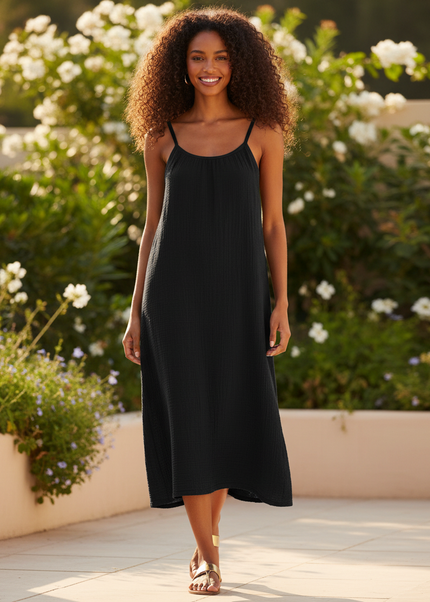 Musselin Kleid Kurz Schwarz - Klassisches Traegerkleid - Ansicht 1
