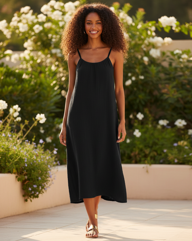 Musselin Kleid Kurz Schwarz - Klassisches Traegerkleid - Ansicht 1