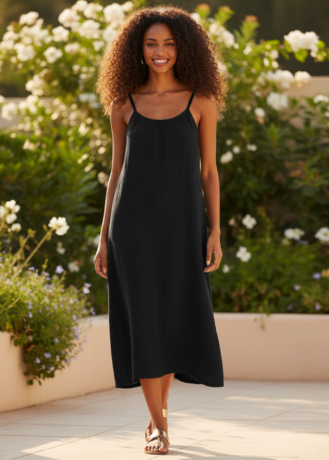 Musselin Kleid Kurz Schwarz - Klassisches Traegerkleid - Ansicht 1
