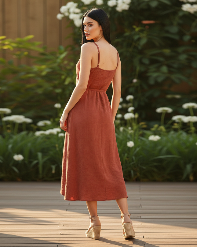 Musselin Kleid Kurz V-Ausschnitt - Rot Elegant - Ansicht 2