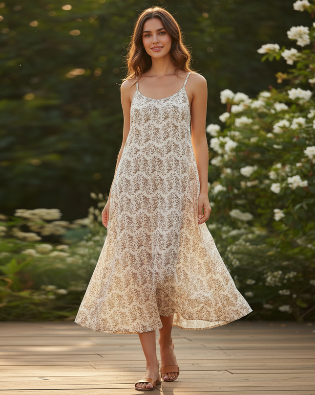 Musselin Kleid Kurz Vintage - Braun Bedruckt - Ansicht 5
