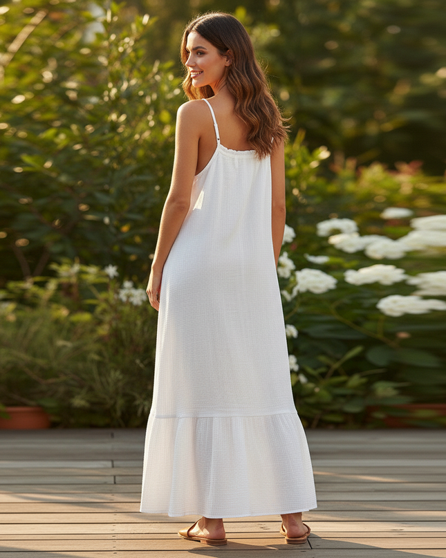 Musselin Kleid Lang A Linie - Luftig & Elegant - Ansicht 2