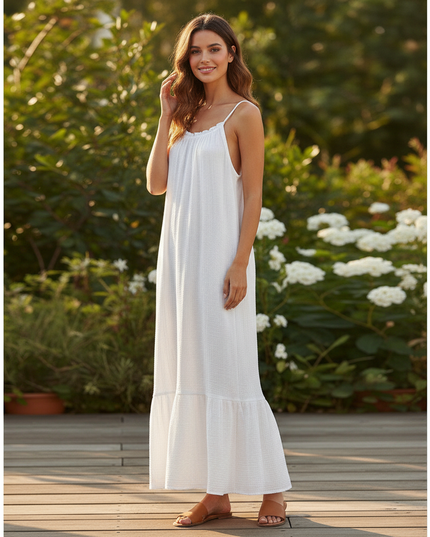 Musselin Kleid Lang A Linie - Luftig & Elegant - Ansicht 3