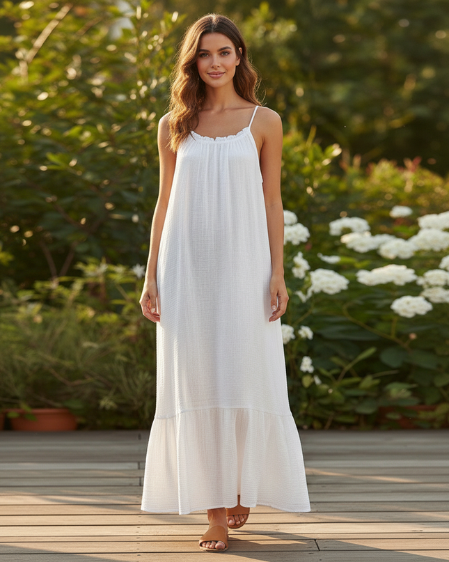 Musselin Kleid Lang A Linie - Luftig & Elegant - Ansicht 5