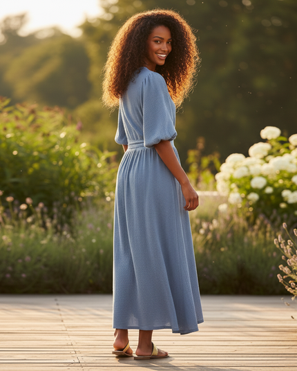 Musselin Kleid Lang Blau - Elegantes Maxikleid - Ansicht 2