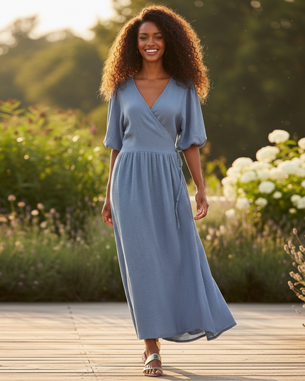 Musselin Kleid Lang Blau - Elegantes Maxikleid - Ansicht 5