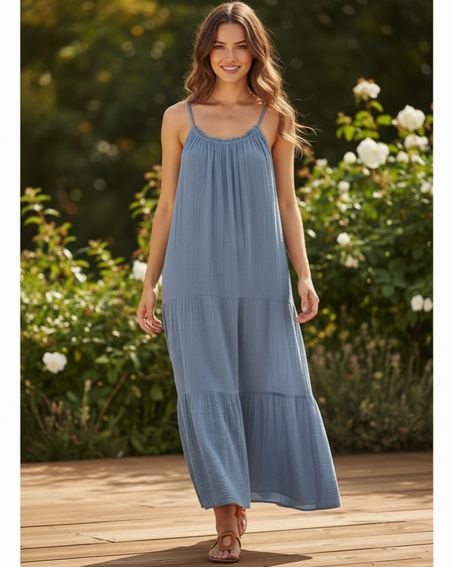 Musselin Kleid Lang Blau - Sommerkleid Baumwolle - Ansicht 5