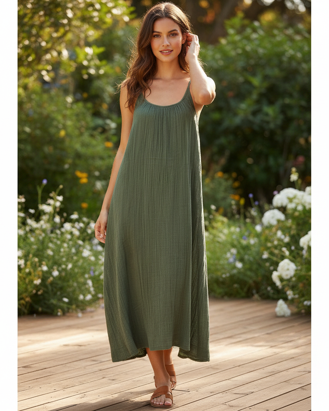 Musselin Kleid Lang Boho - Elegantes Sommerkleid - Ansicht 1