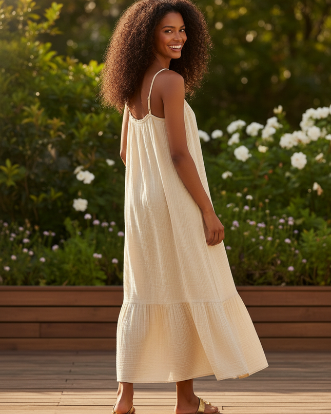 Musselin Kleid Lang Creme - Fliessend & Feminin - Ansicht 2