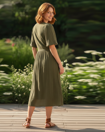 Musselin Kleid Lang Dunkelgruen - Ansicht 2