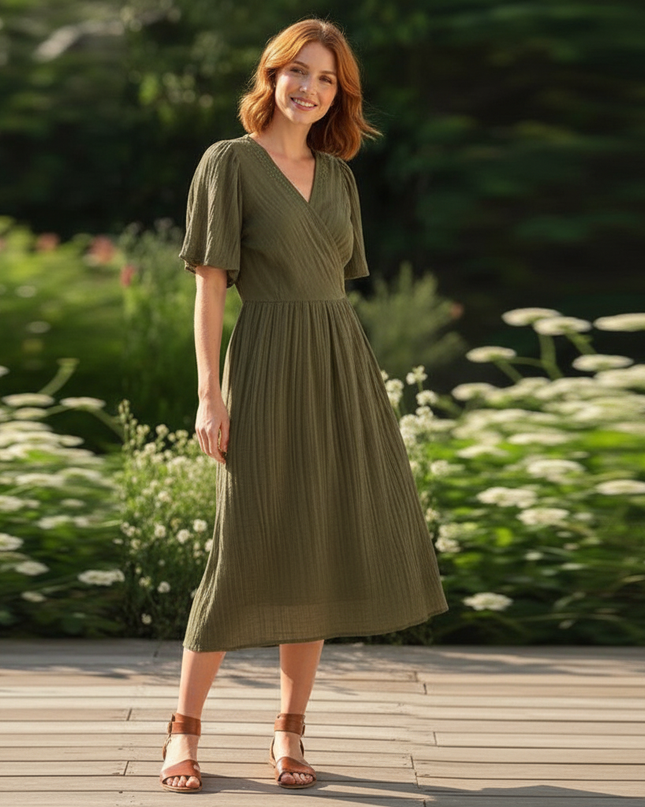 Musselin Kleid Lang Dunkelgruen - Ansicht 3