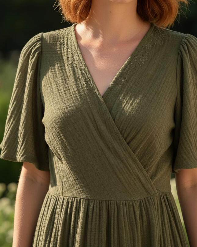 Musselin Kleid Lang Dunkelgruen - Ansicht 4