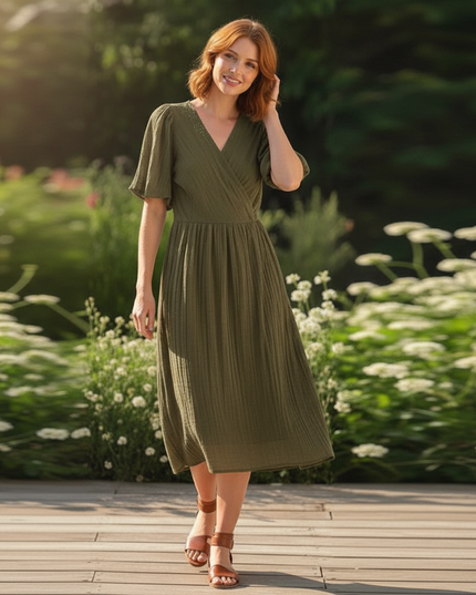 Musselin Kleid Lang Dunkelgruen - Ansicht 5
