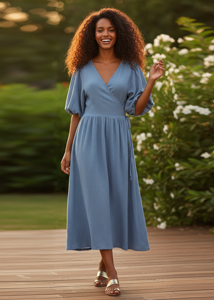 Musselin Kleid Lang Flieder - Weiches Baumwollkleid - Ansicht 1