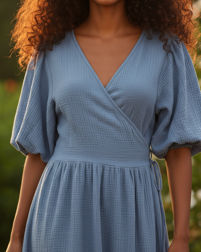 Musselin Kleid Lang Flieder - Weiches Baumwollkleid - Ansicht 4