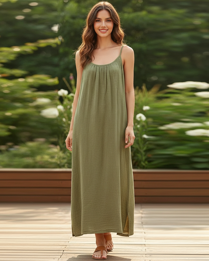 Musselin Kleid Lang Gruen - Elegantes Maxikleid - Ansicht 1