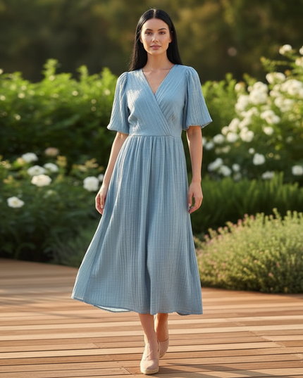 Musselin Kleid Lang Hellblau - Fliessend & Leicht - Ansicht 5