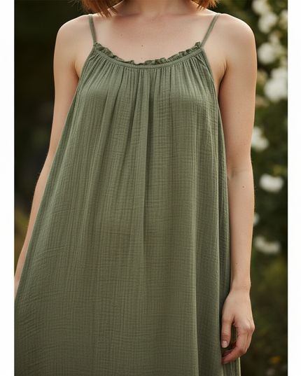 Musselin Kleid Lang Khaki - Elegantes Maxikleid - Ansicht 4