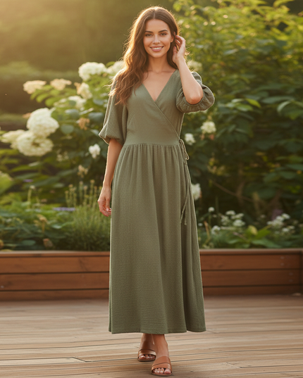 Musselin Kleid Lang Leo - Elegantes Sommerkleid - Ansicht 1