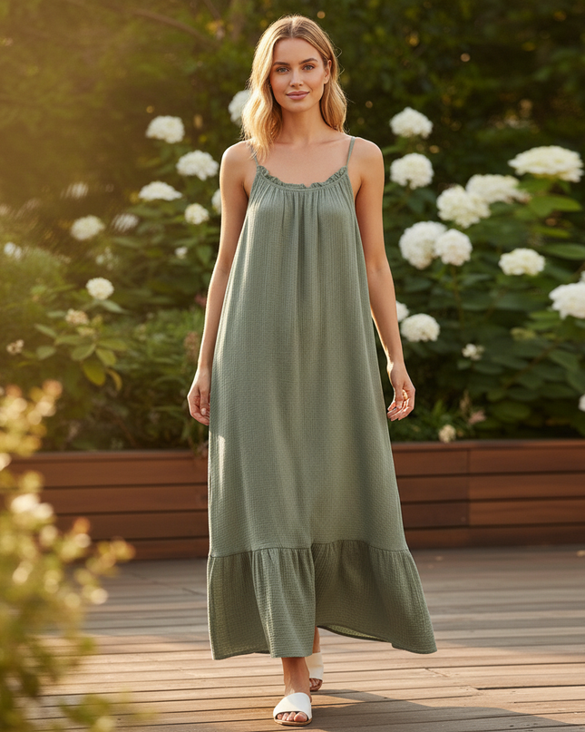 Musselin Kleid Lang Mit Guertel - Ansicht 5