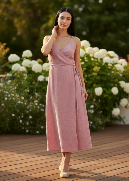 Musselin Kleid Lang Mit Knoepfen - Ansicht 1