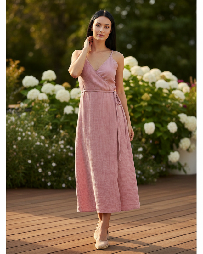 Musselin Kleid Lang Mit Knoepfen - Ansicht 1