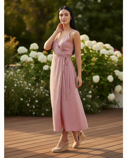 Musselin Kleid Lang Mit Knoepfen - Ansicht 3