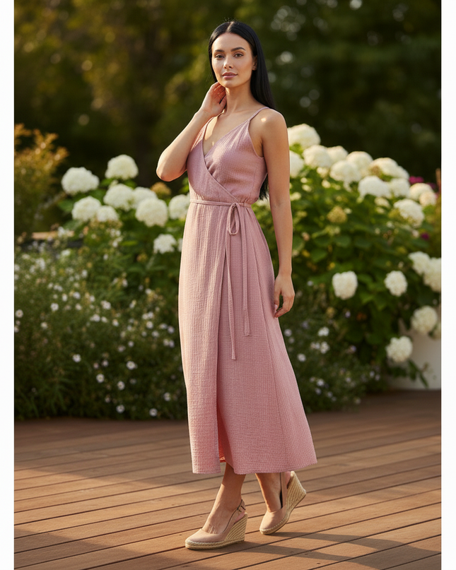 Musselin Kleid Lang Mit Knoepfen - Ansicht 3