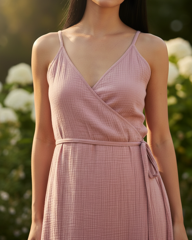 Musselin Kleid Lang Mit Knoepfen - Ansicht 4