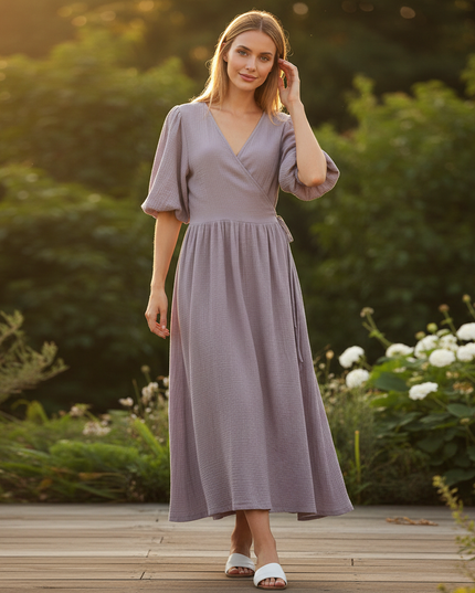 Musselin Kleid Lang Mit Spitze - Ansicht 1
