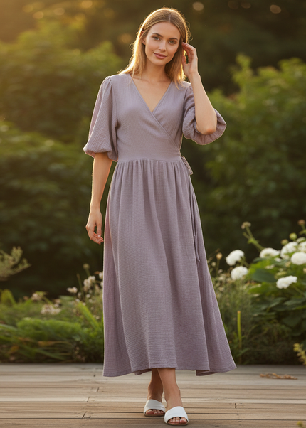 Musselin Kleid Lang Mit Spitze - Ansicht 1