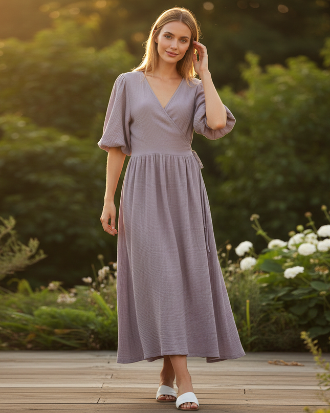 Musselin Kleid Lang Mit Spitze - Ansicht 1