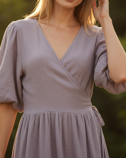 Musselin Kleid Lang Mit Spitze - Ansicht 4