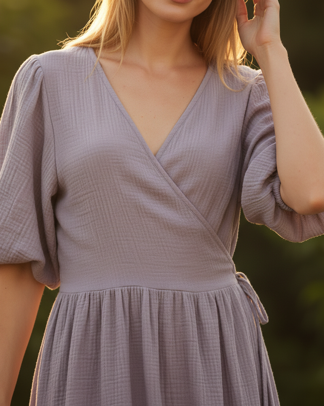 Musselin Kleid Lang Mit Spitze - Ansicht 4
