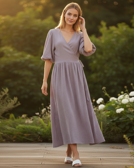 Musselin Kleid Lang Mit Spitze - Ansicht 5