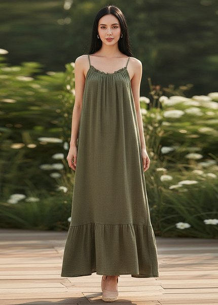 Musselin Kleid Lang Mit Volant - Ansicht 1