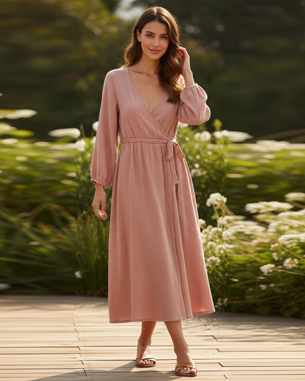 Musselin Kleid Lang Rosa - aus 100% Baumwolle - Ansicht 1